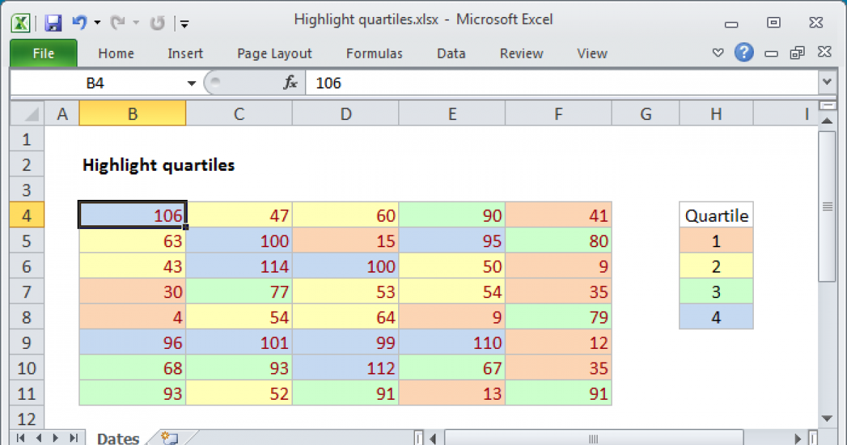 Highlight Data By Quartile Excel Formula Exceljet 4229